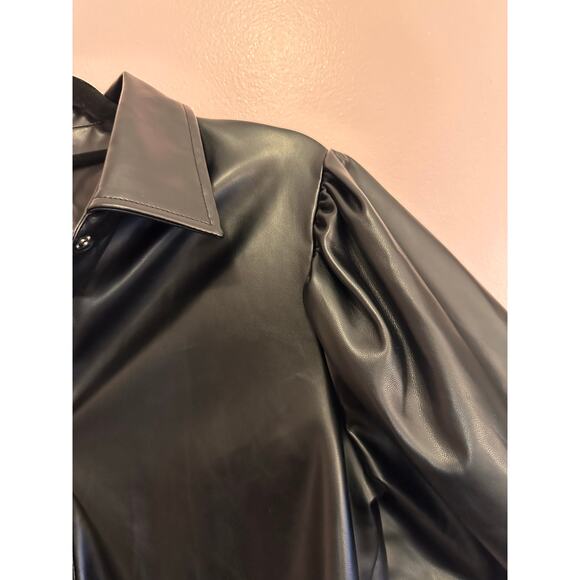 Laundry by Shelli Segal Faux Leather Puff Sleeve Button Up Shirt Jacket Small - Picture 5 of 10